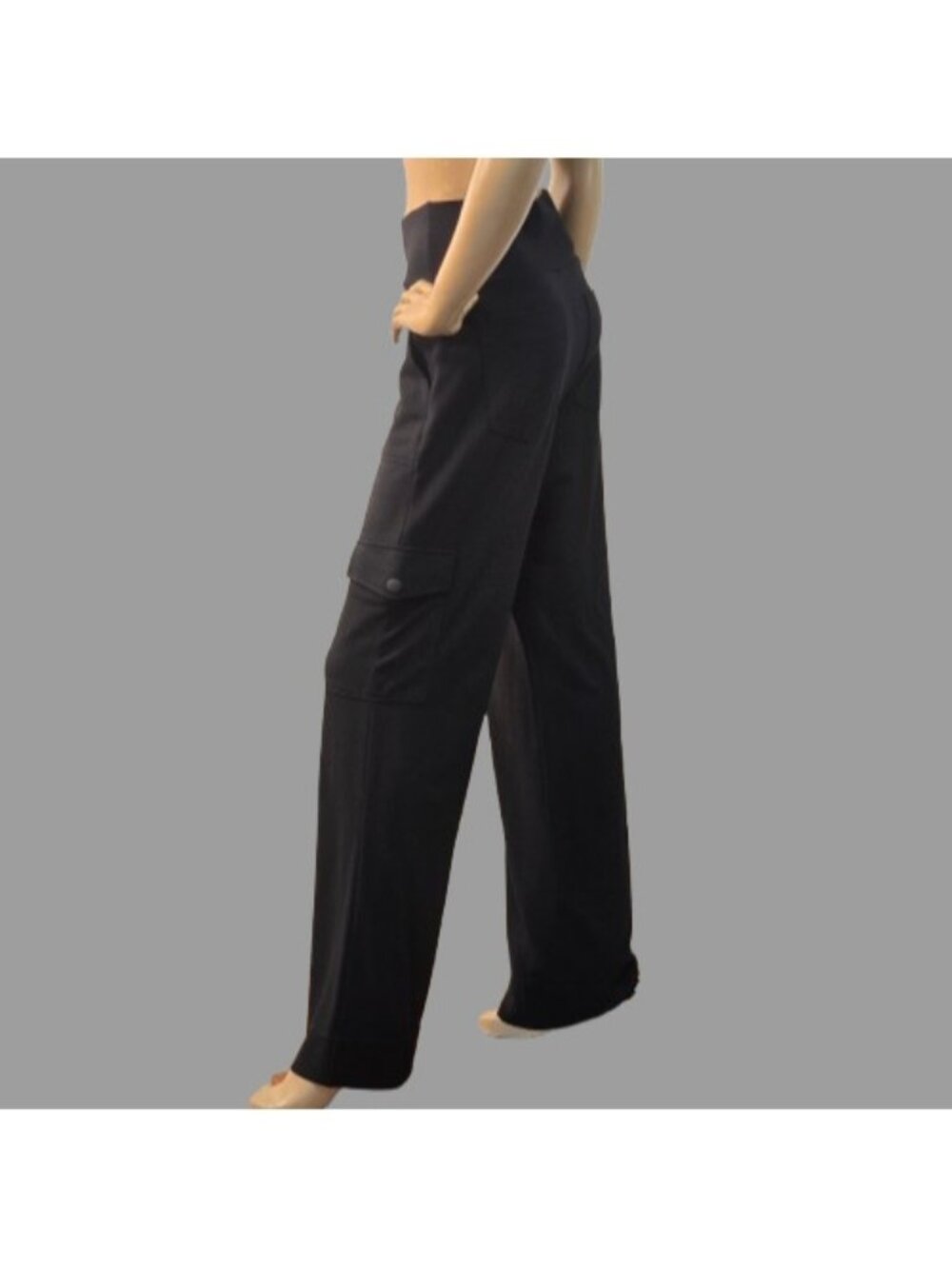 CAbi Chargo Pant Wide Leg High-Rise Pull On Stretch Comfort Waist Black Sz M